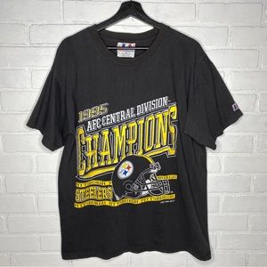 Vintage 1995 AFC Champions Pittsburgh Steelers NFL Football Shirt Medium Black